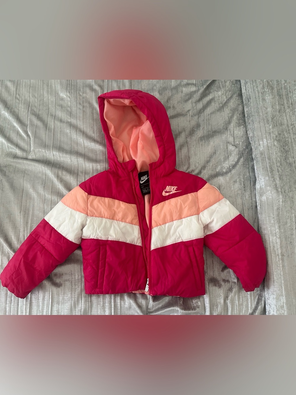 Nike Hot Pink & Coral Colorblock Hooded Puffer Jacket